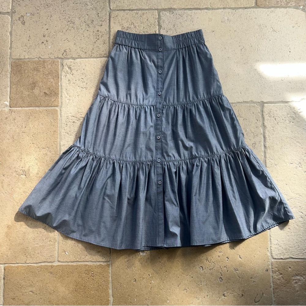 Brochu Walker tiered button down chambray skirt